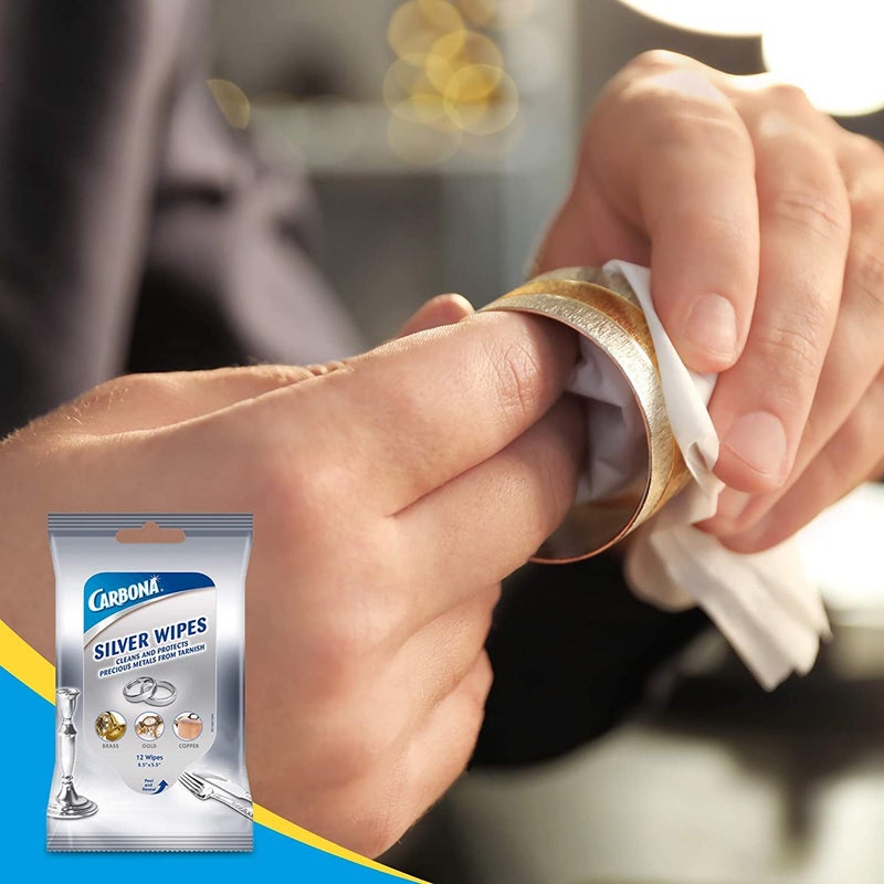 Carbona Silver Wipes | Metal Cleaner & Polish | 12 Wipes, 2 Pack - Image 2